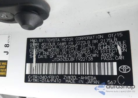 2015 Toyota Prius Two z USA, uszkodzony, nr VIN JTDKN3DU8F1922138